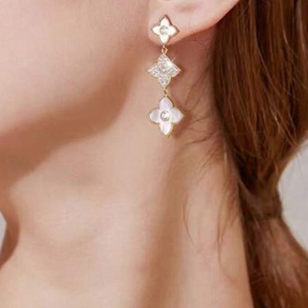 Elegant Gold and Pink Floral Drop Earrings - Picture 4 of 5
